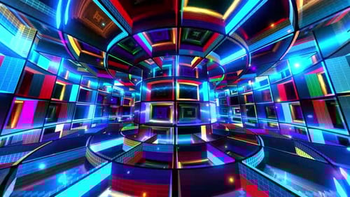 Colorful Futuristic Neon Grid Tunnel Abstract Loop