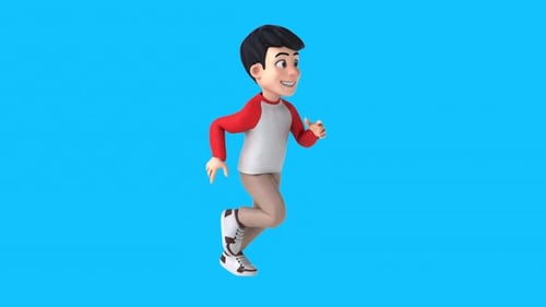 Fun 3D cartoon asian kid running (with alpha channel included)