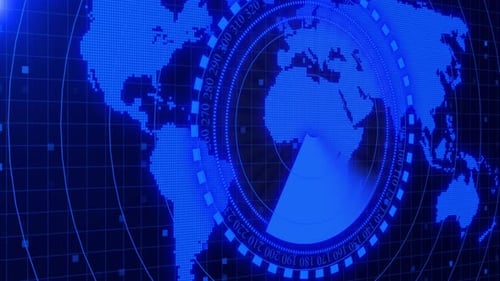 Futuristic Digital World Map Radar Scanner Animation