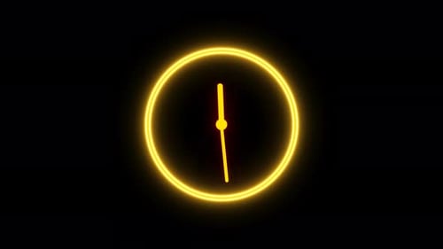 Animierte Uhr mit glühendem Neonlicht. Countdown, isoliert, animiert, 24-Stunden-Tag. 7