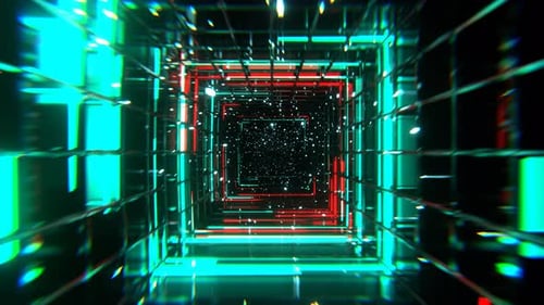 Turquoise And Red Mesh Square Neon Portal Background Vj Loop I 4K