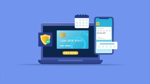 Secure Online Payment Transaction on Laptop and Mobile Phone Animation