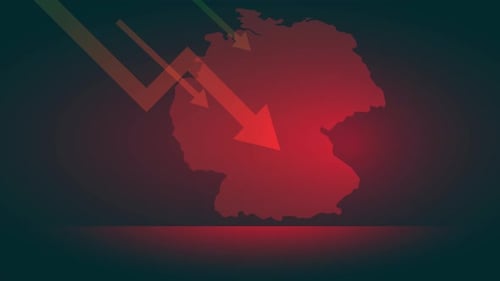 map germany with red arrows down, economic crisis germany animation 4k