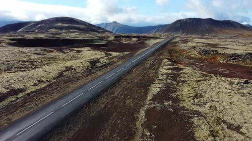 Road in Iceland Beautiful Volcanic Nature in Sunny Weather Travel Destination Road Number One Aerial