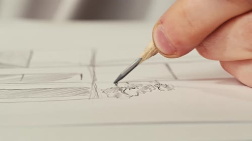 Hand Drawing Architectural Design with Pencil Close Up