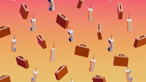 Business briefcases and mobile phones on a gradient background.
