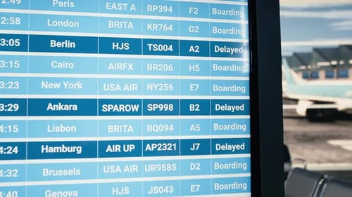 Departures Board Listing Cancelled Flights and No Departure Times