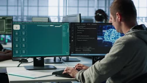 Technician in Data Center Building Text to Image AI Generator