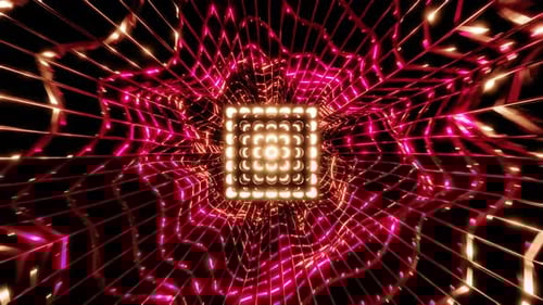 colorful golden cube in a red tunnel sci fi vj loop