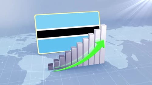 Botswana Flag With Increasing Bar Chart Graph And Arrow Green