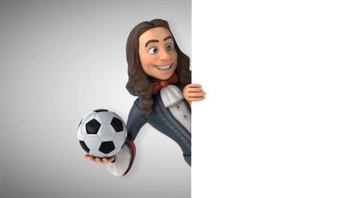 3D Baroque Man Holding Soccer Ball with Blank Panel