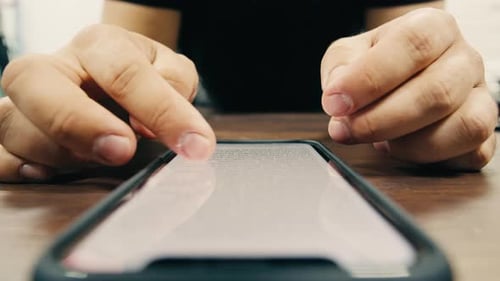 Man Chatting Online on Phone Smartphone Macro Close Up Typing Text Message Touching Touchscreen