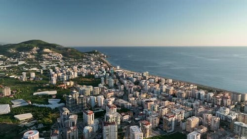 Colorful Panorama Over the City Aerial View 4 K Alanya Turkey