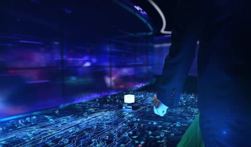 3D Digital Twin Technology Businessman Working with Virtual Reality at Office