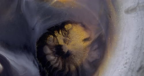 Abstract Gold, Blue, and White Ink Swirls