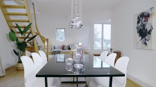 Motion controlled shot of a home staging modern kitchen