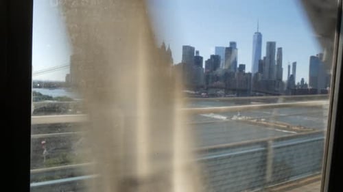 New York City Subway Train on Bridge Manhattan Metro Transport Metropolitan Traffic Shaking Window