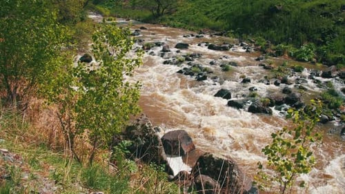 The Mountain River Boils and Quickly Moves Down the Mountain Slope in Georgia