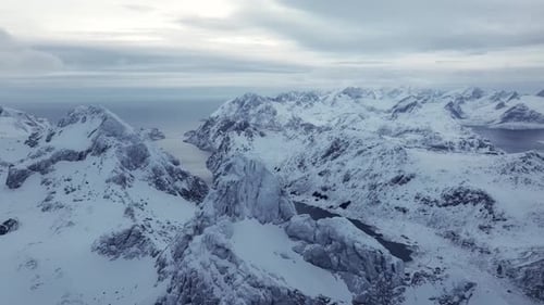 Aerial View of Beautiful Snowy Mountains in Norway