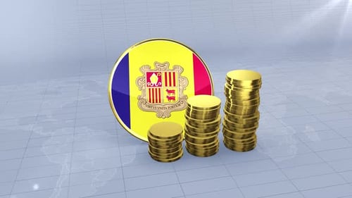 Andorra Flag and Gold Coins Representing Economic Growth