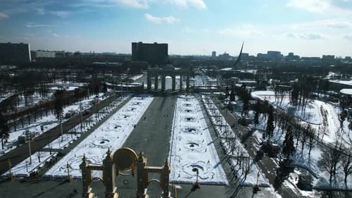 Top View of Historic Square with Arches in Winter Creative Beautiful Historical Center with Square