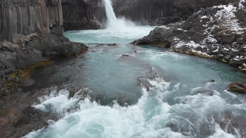 Aerial view of Aldeyjarfoss waterfall in Iceland.