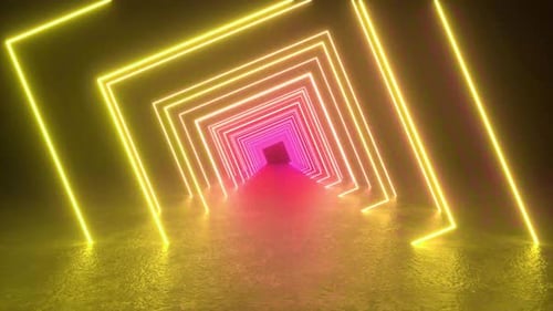 Neon Lights Tunnel in Dark Room