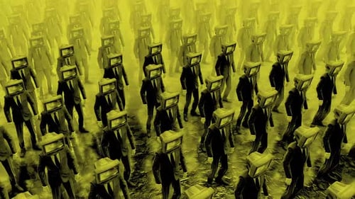 Retro Stylized Businessmen with TV Heads Walking Loop