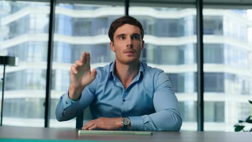 Innovation Manager Working Metaverse Making Business Presentation Close Up