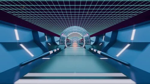 Futuristic Tunnel with Neon Lights and Endless Depth
