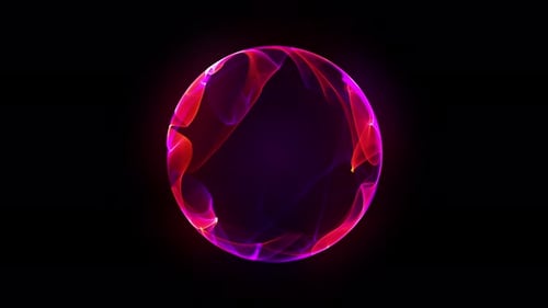 Abstract red globe orb. Red and violet particles sphere. Energy orb motion graphic. Bright glowing r