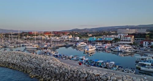 Aerial View of a Beautiful Marina with Boats and Yachts in the Port