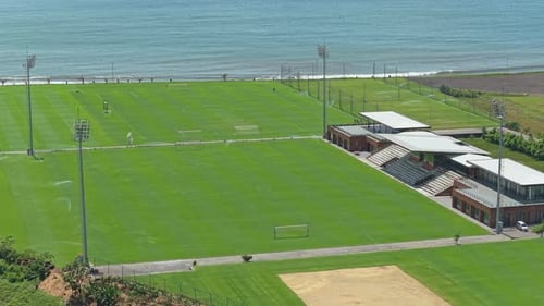 Aerial view of bali united training center on the coastline