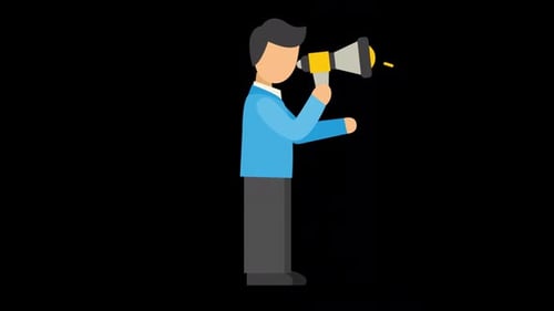 Animated Flat Design Person Speaking Through Megaphone