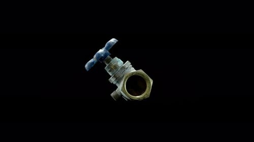 Main water line failed valve on black background close up shot
