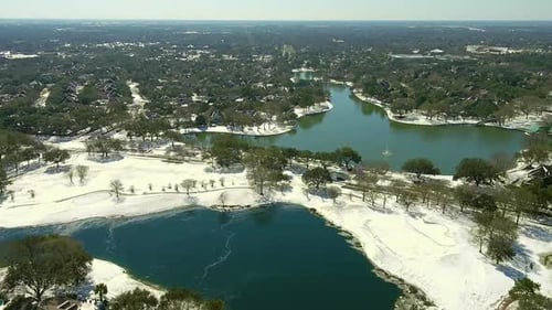 Aerial View of Cinco Ranch During The Great Texas Freeze In February 2021.