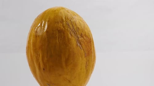 Frische Melone rotiert auf weißem Hintergrund.