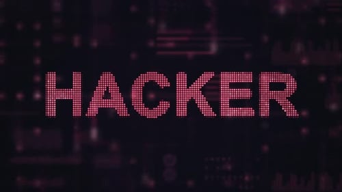 HACKER-Worttext auf roter LED-Punktmatrix-Hintergrundschleife für digitale Displaytechnologie