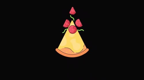 Animated Pizza Slice with Falling Toppings