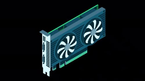 3d isometric video graphic card animation. Isometric of device graphic card