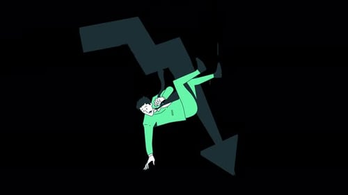 man falls with downward pointing arrow and banknote bottom animation 4k