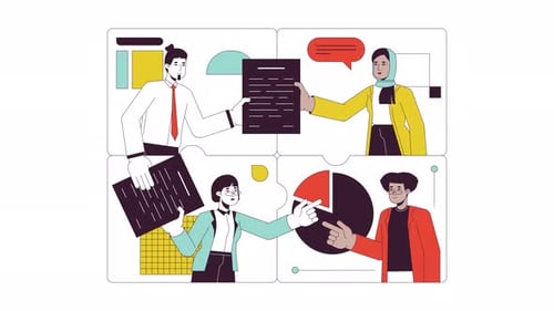 Collaboration colleagues line 2D animation