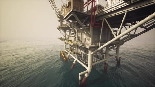 Modern Offshore Oil Rig Platform Panning in the Ocean