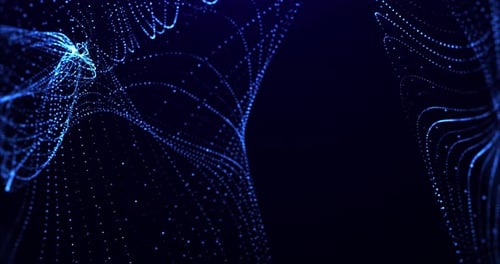 Digital particle waves with blur effect and light motion background. cyber or technology background