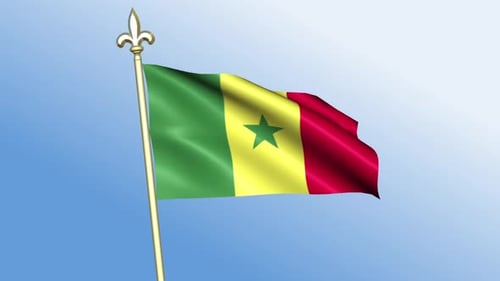 Realistic 3D Flag of Senegal Waving on a Golden Pole