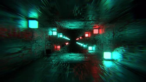 Türkisfarbener und roter neonstroboskopischer kybernetischer Tunnelhintergrund Vj Loop I 4K
