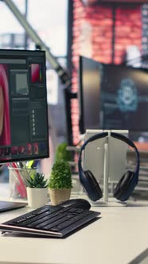 Vertical Video Professional Studio Setup for AI Generated Content and Photography Editing