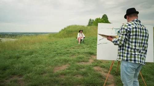 Artist Painting a Woman in a Rural Landscape