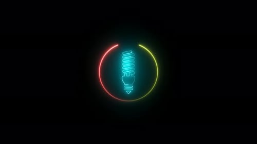 Neon electric bulb icon animation .Glowing bulb animated . Vd20123