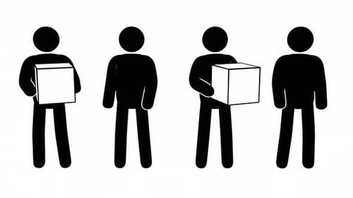 Flat Design Animation of Stick Figures Exchanging Boxes
